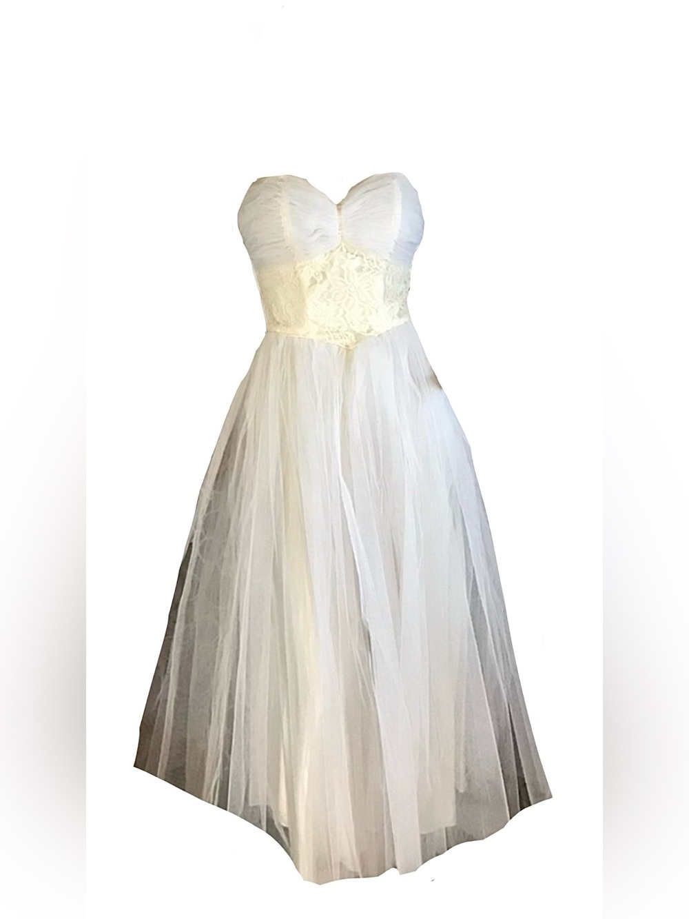 VINTAGE 1950'S CORRINE ORIGINALS WHITE & CREAM TULLE & LACE PARTY DRESS (S) - Picture 2 of 13